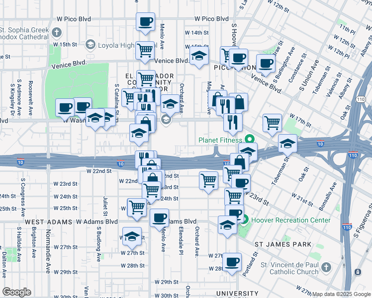 map of restaurants, bars, coffee shops, grocery stores, and more near 2005 Orchard Avenue in Los Angeles