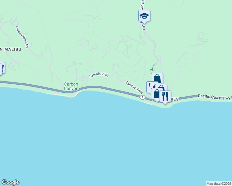 map of restaurants, bars, coffee shops, grocery stores, and more near 21468 Pacific Coast Highway in Malibu