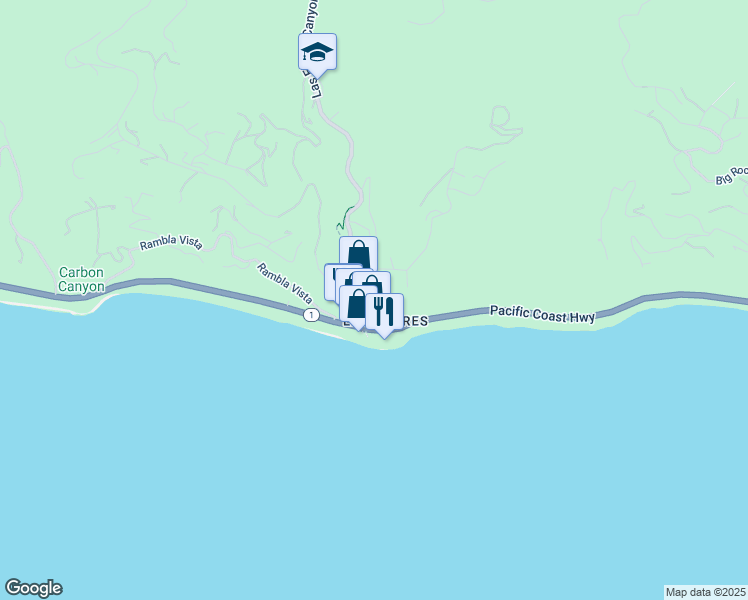 map of restaurants, bars, coffee shops, grocery stores, and more near 3932 Las Flores Canyon Road in Malibu