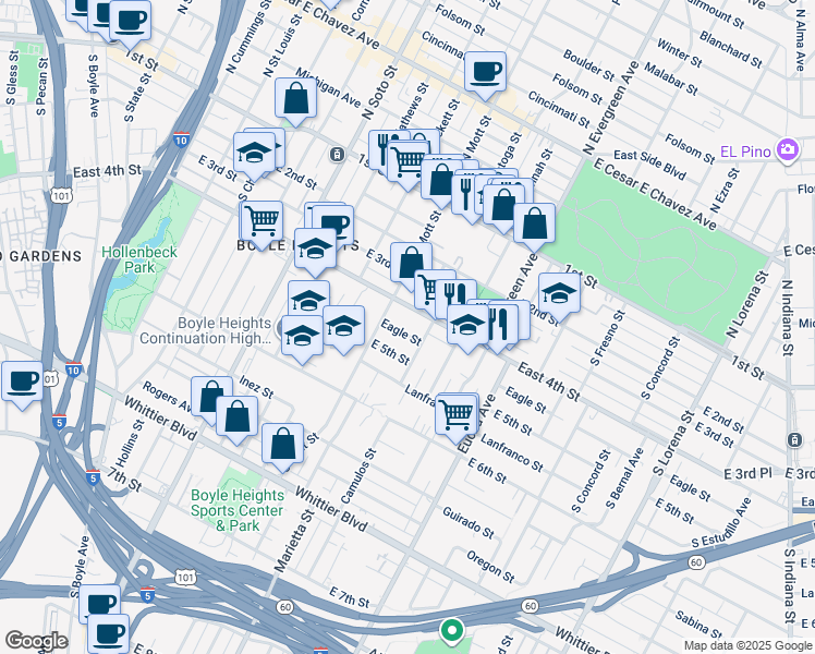 map of restaurants, bars, coffee shops, grocery stores, and more near 2727 Eagle Street in Los Angeles