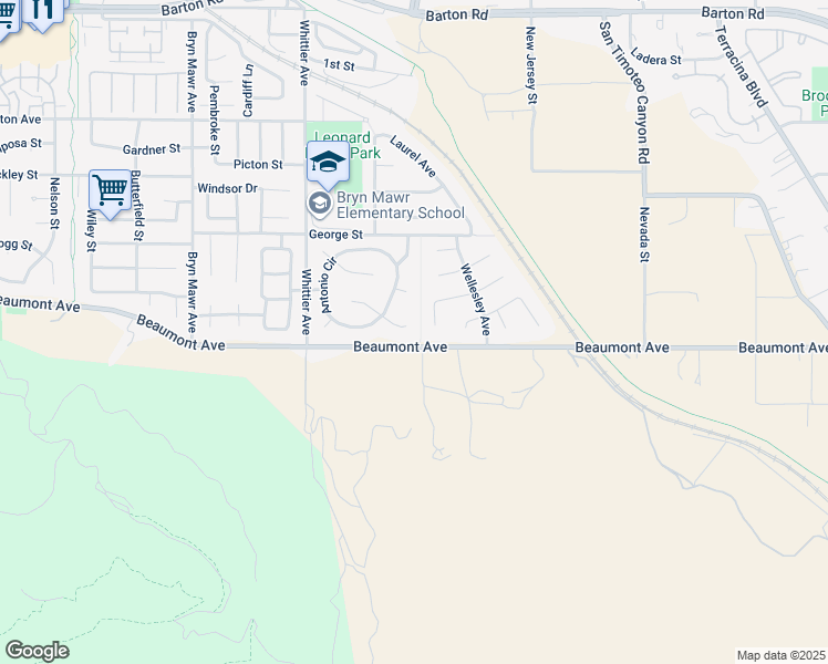 map of restaurants, bars, coffee shops, grocery stores, and more near 26489 Francisco Lane in Loma Linda