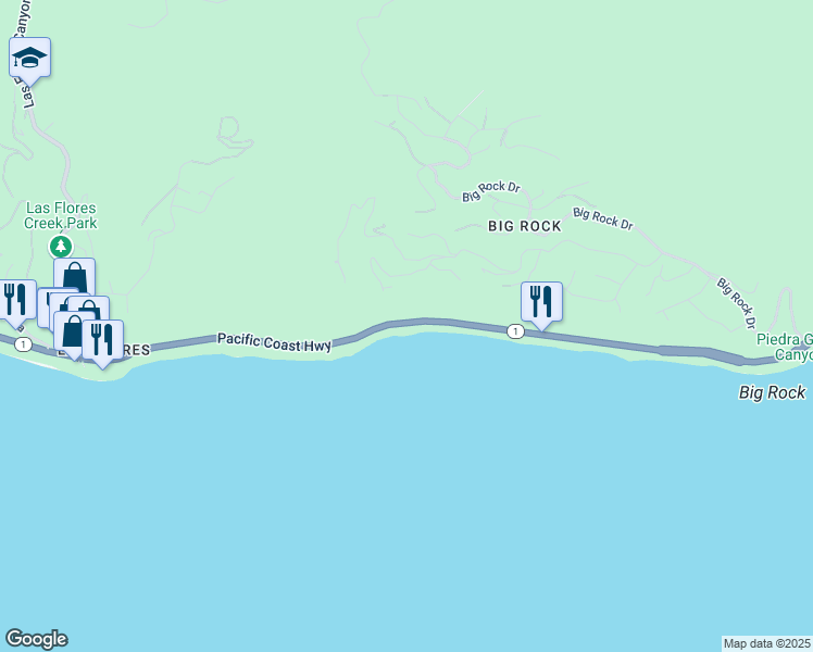 map of restaurants, bars, coffee shops, grocery stores, and more near 23405 Pacific Coast Highway in Malibu