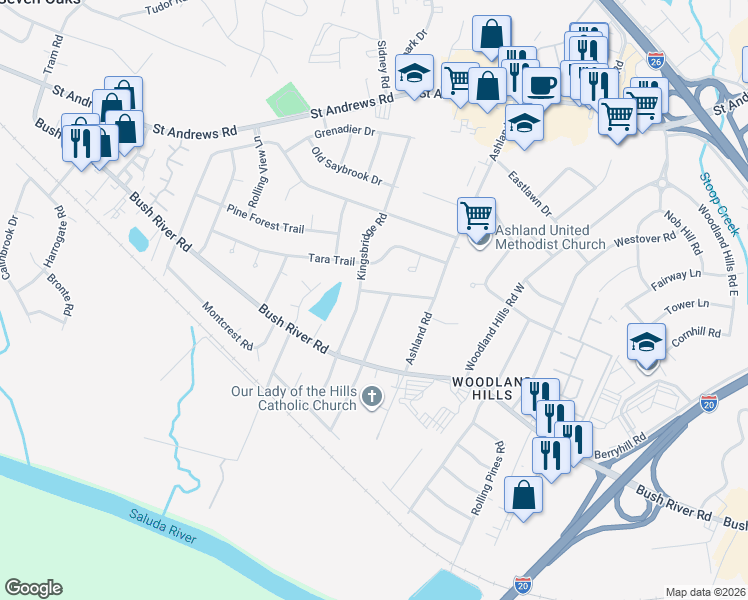 map of restaurants, bars, coffee shops, grocery stores, and more near 744 Shadow Mist Lane in Columbia