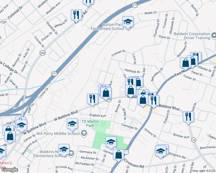map of restaurants, bars, coffee shops, grocery stores, and more near 2943 English Ave in Columbia