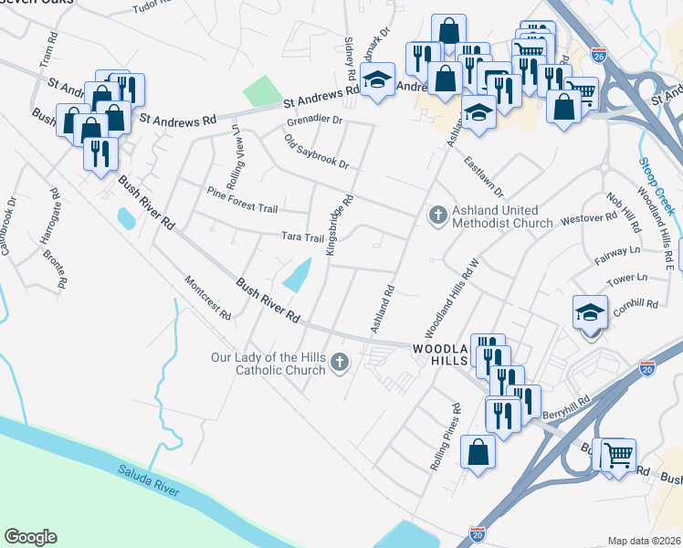 map of restaurants, bars, coffee shops, grocery stores, and more near 744 Shadow Mist Lane in Columbia