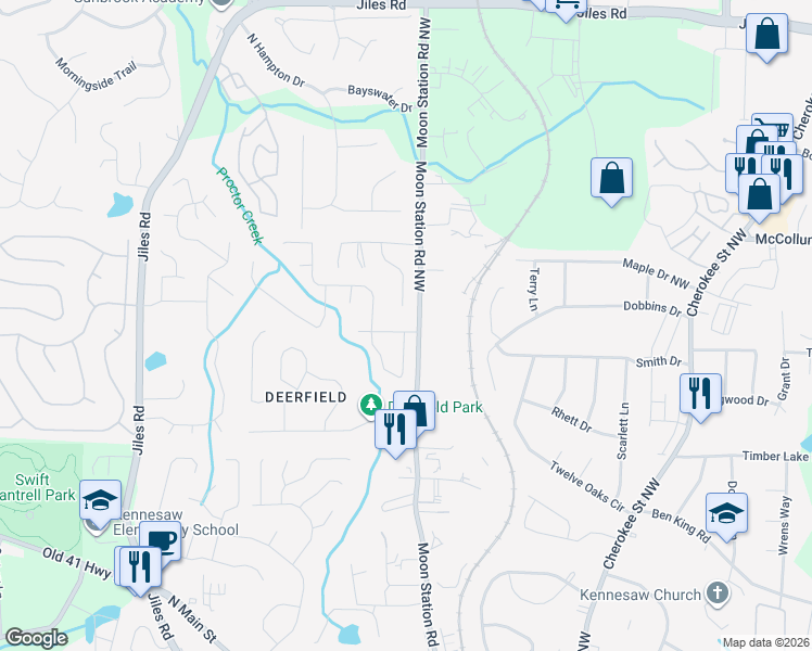 map of restaurants, bars, coffee shops, grocery stores, and more near 2002 Chesterfield Drive in Kennesaw