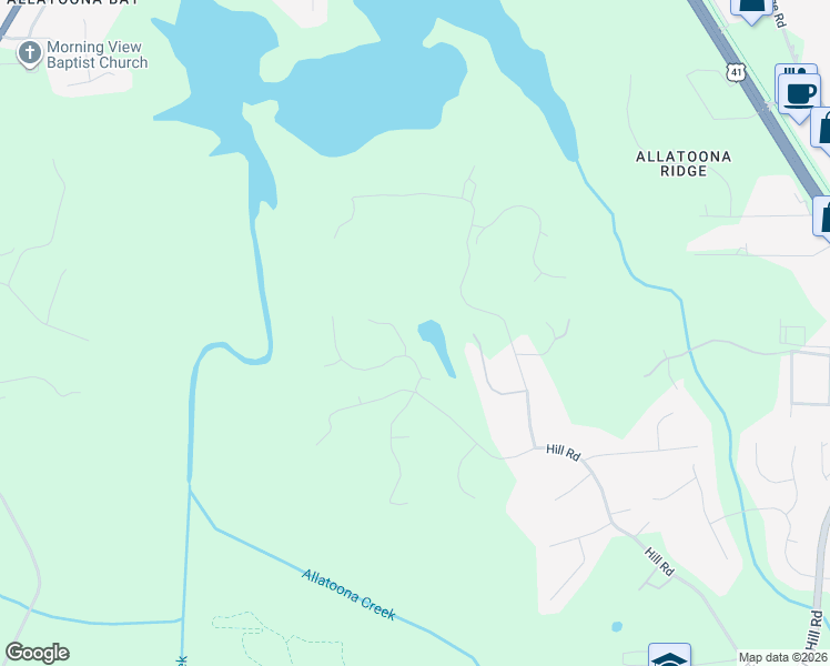 map of restaurants, bars, coffee shops, grocery stores, and more near 3308 High Noontide Way in Acworth
