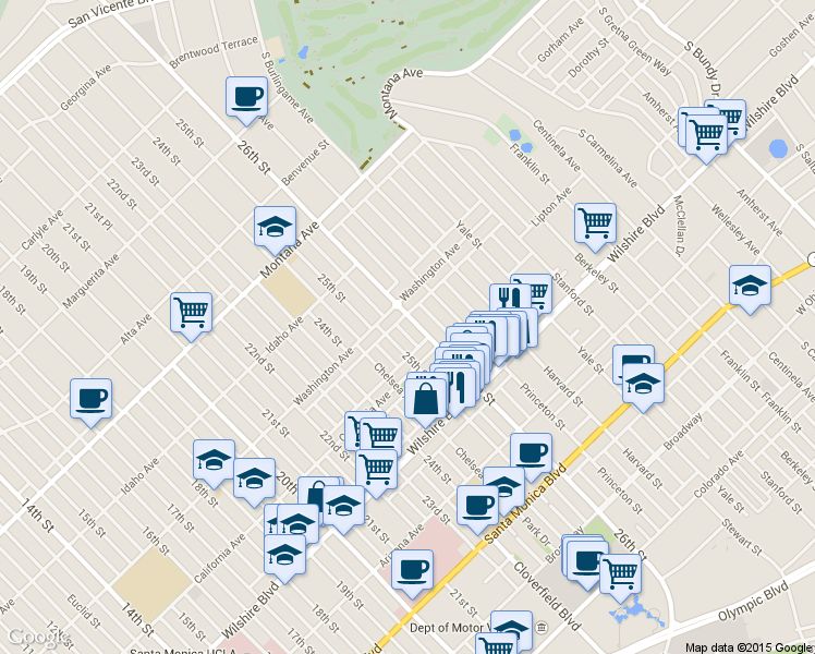 map of restaurants, bars, coffee shops, grocery stores, and more near 1028 26th Street in Santa Monica