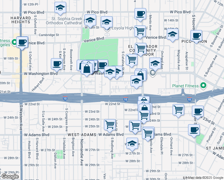 map of restaurants, bars, coffee shops, grocery stores, and more near 1750 West 20th Street in Los Angeles
