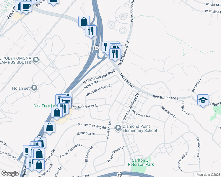 map of restaurants, bars, coffee shops, grocery stores, and more near 1117 Clouds Rest Drive in Diamond Bar