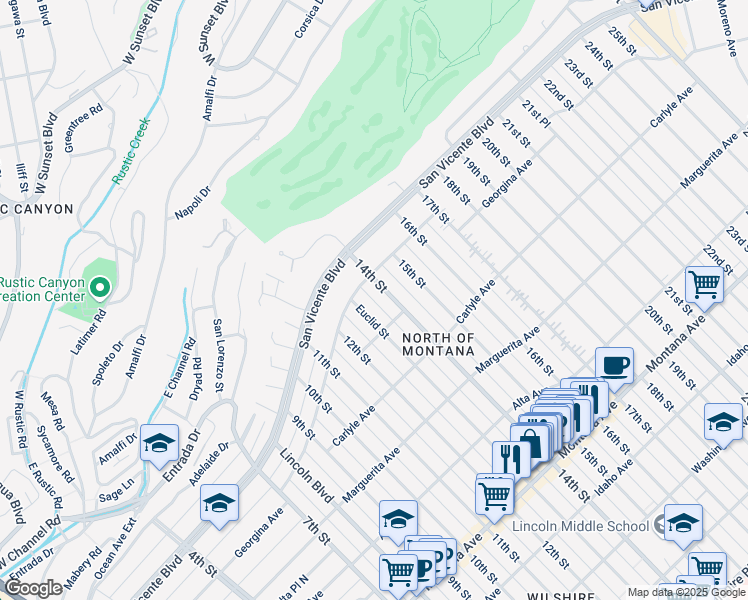 map of restaurants, bars, coffee shops, grocery stores, and more near 226 Euclid Court in Santa Monica