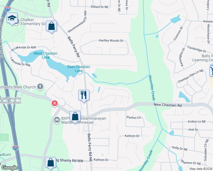 map of restaurants, bars, coffee shops, grocery stores, and more near 337 Bloombridge Way Northwest in Marietta