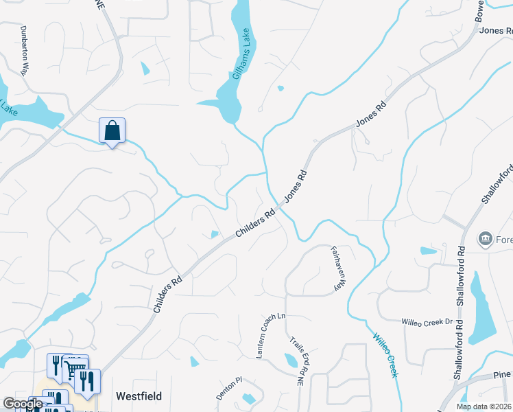 map of restaurants, bars, coffee shops, grocery stores, and more near 3607 Hampstead Lane Northeast in Roswell