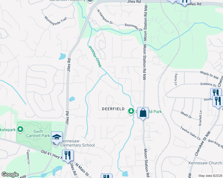 map of restaurants, bars, coffee shops, grocery stores, and more near 2117 Lindley Lane in Kennesaw