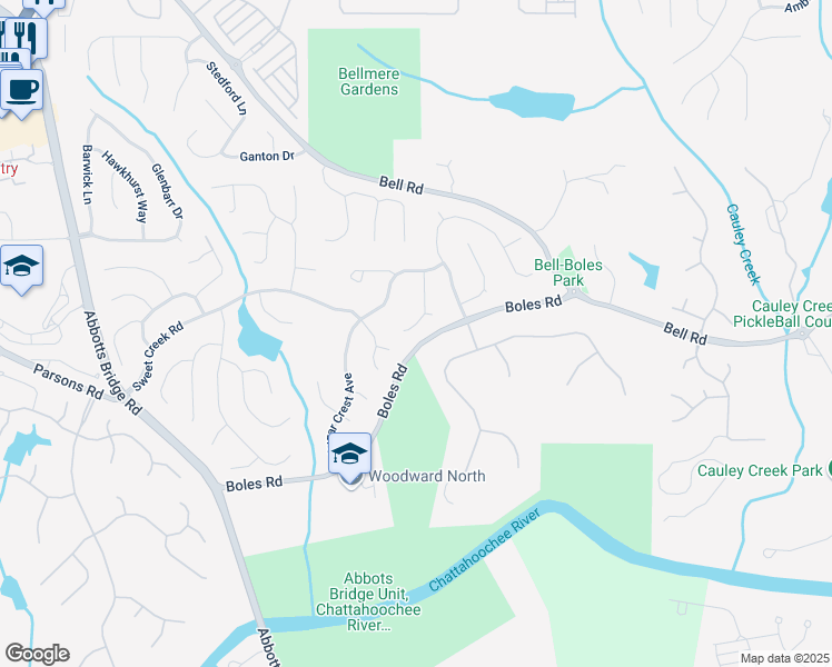 map of restaurants, bars, coffee shops, grocery stores, and more near 280 Selkirk Lane in Duluth