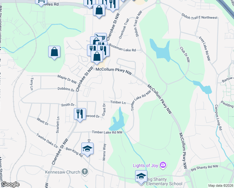 map of restaurants, bars, coffee shops, grocery stores, and more near 3514 Kennesaw Station Drive in Kennesaw
