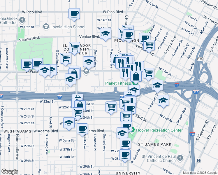 map of restaurants, bars, coffee shops, grocery stores, and more near 2002 Magnolia Avenue in Los Angeles