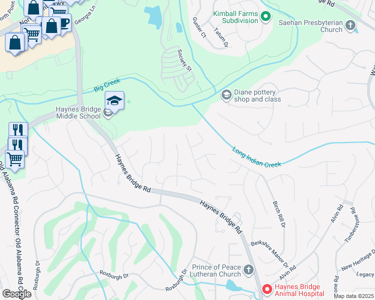 map of restaurants, bars, coffee shops, grocery stores, and more near 10470 Stanyan Street in Alpharetta