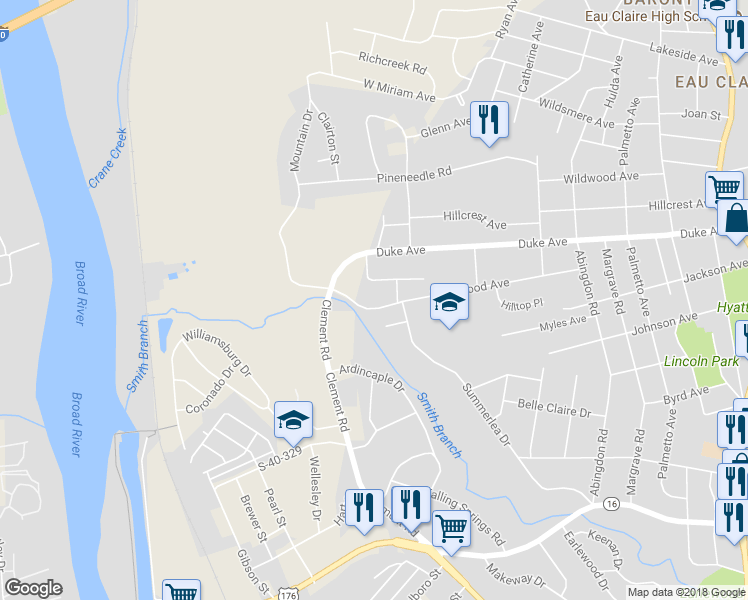 map of restaurants, bars, coffee shops, grocery stores, and more near 111 Westwood Avenue in Columbia
