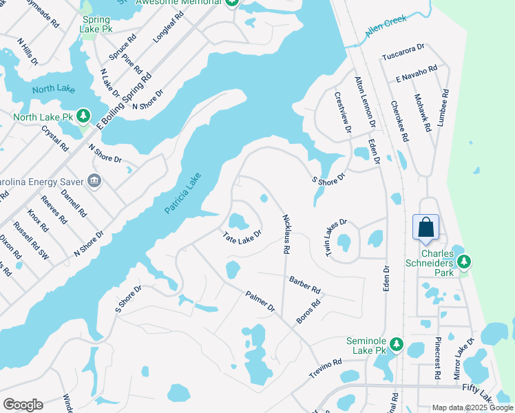 map of restaurants, bars, coffee shops, grocery stores, and more near 475-497 Tate Lake Drive in Boiling Spring Lakes