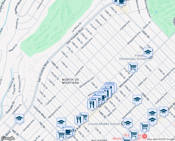 map of restaurants, bars, coffee shops, grocery stores, and more near 428 17th Street in Santa Monica