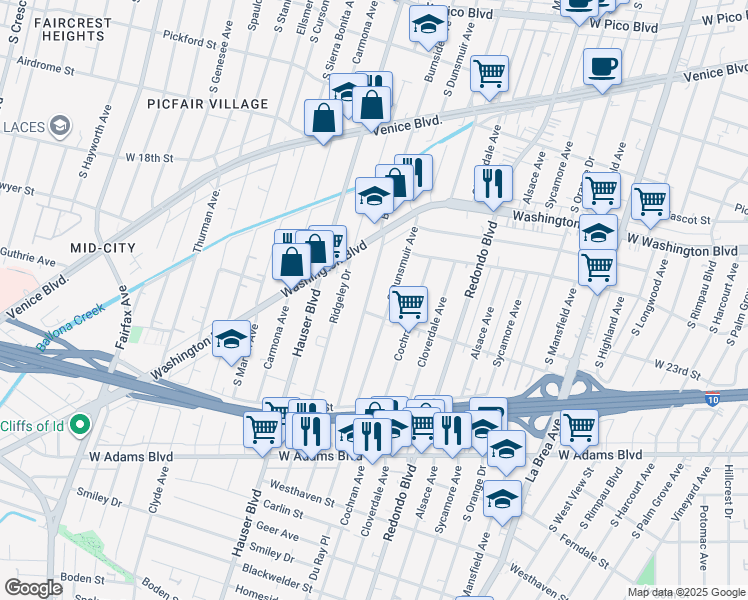 map of restaurants, bars, coffee shops, grocery stores, and more near 2112 Burnside Avenue in Los Angeles
