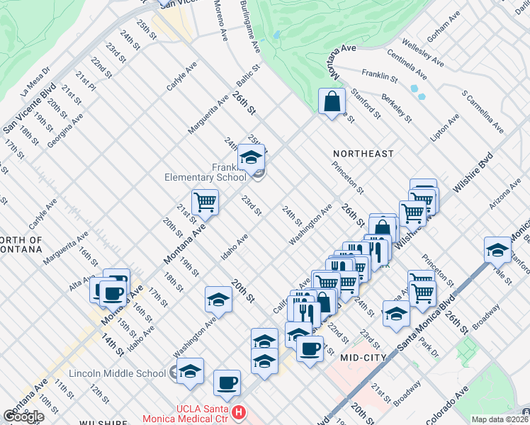 map of restaurants, bars, coffee shops, grocery stores, and more near 859 23rd Street in Santa Monica