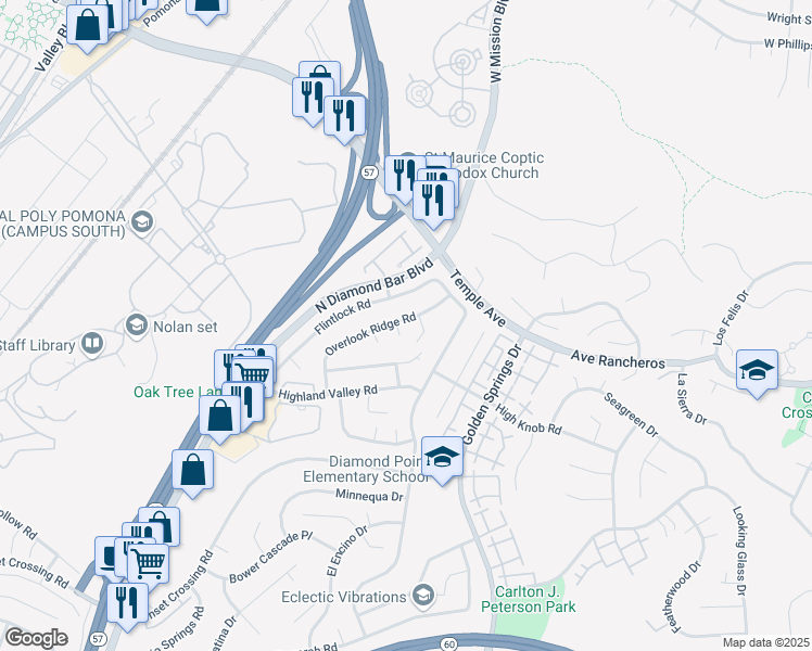 map of restaurants, bars, coffee shops, grocery stores, and more near 1118 Moonlight Summit Drive in Diamond Bar