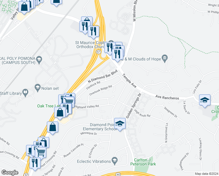 map of restaurants, bars, coffee shops, grocery stores, and more near 1118 Moonlight Summit Drive in Diamond Bar