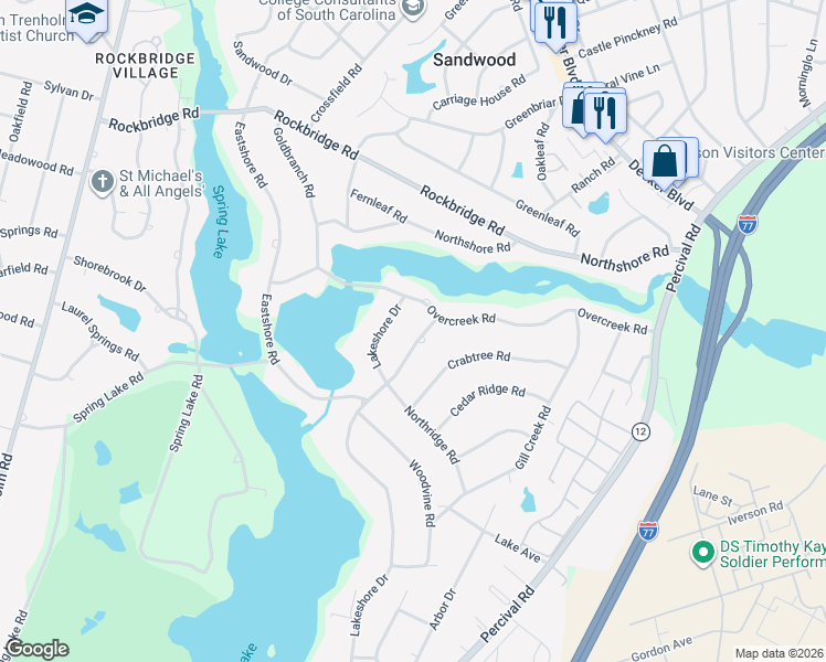 map of restaurants, bars, coffee shops, grocery stores, and more near 6049 Robinwood Road in Columbia