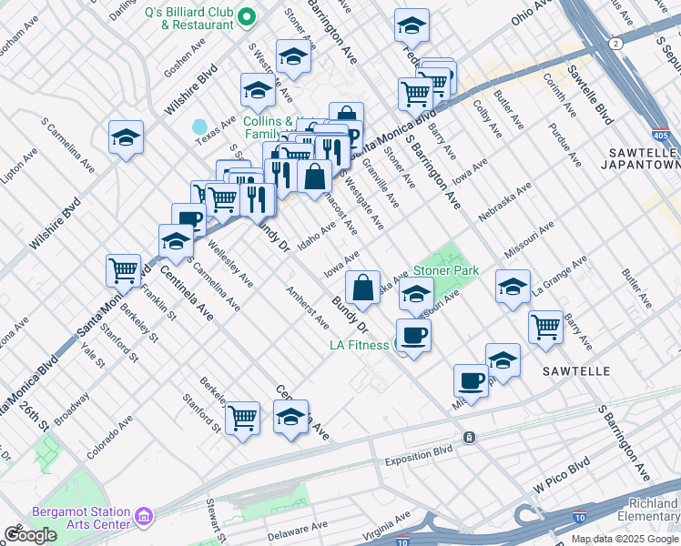 map of restaurants, bars, coffee shops, grocery stores, and more near in Los Angeles