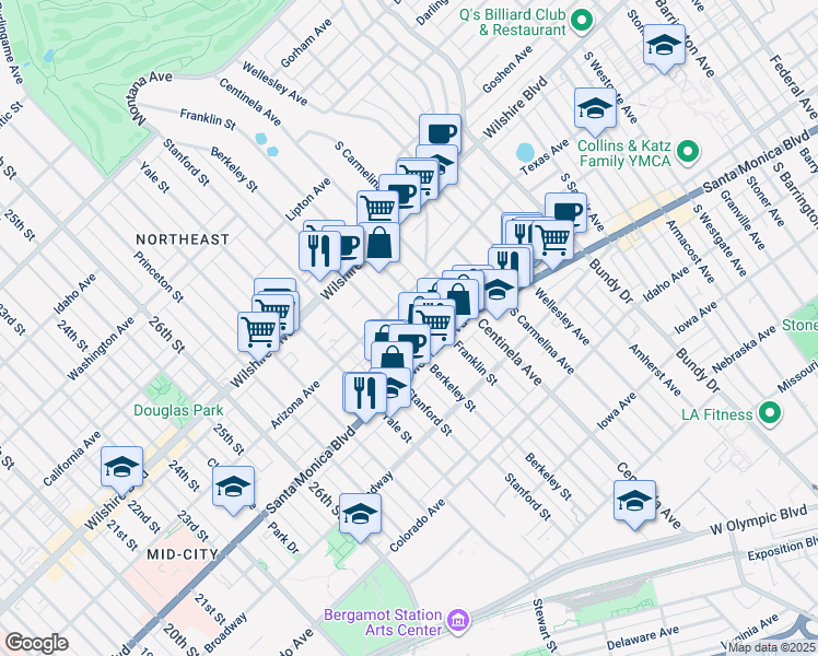 map of restaurants, bars, coffee shops, grocery stores, and more near 1331 Berkeley Street in Santa Monica