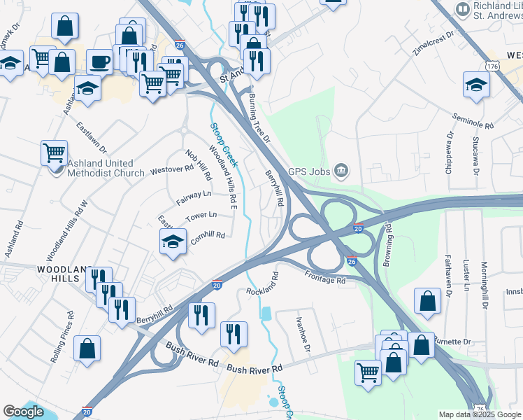 map of restaurants, bars, coffee shops, grocery stores, and more near 200 Berryhill Road in Columbia
