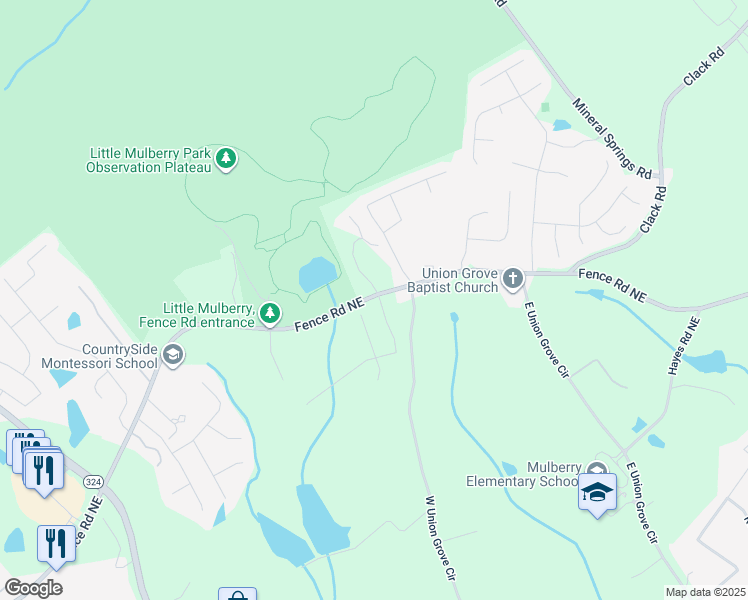 map of restaurants, bars, coffee shops, grocery stores, and more near 3940 Fence Road Northeast in Auburn