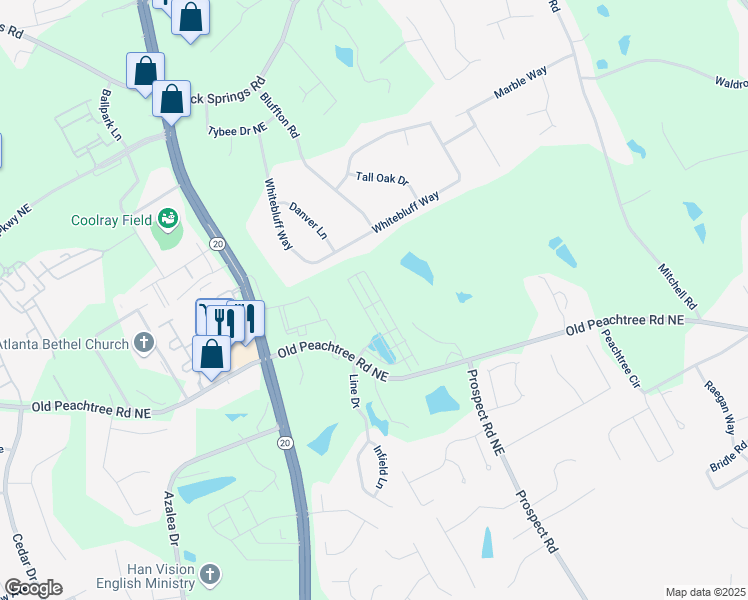 map of restaurants, bars, coffee shops, grocery stores, and more near 2380 Whistler Way Northeast in Lawrenceville