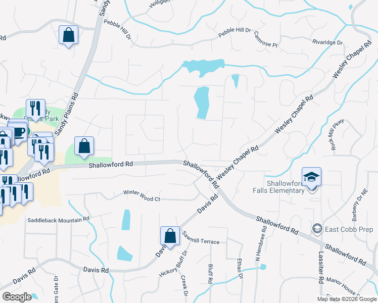 map of restaurants, bars, coffee shops, grocery stores, and more near 3614 Summerford Drive in Marietta