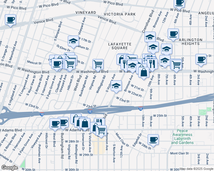 map of restaurants, bars, coffee shops, grocery stores, and more near 2009 South Victoria Avenue in Los Angeles