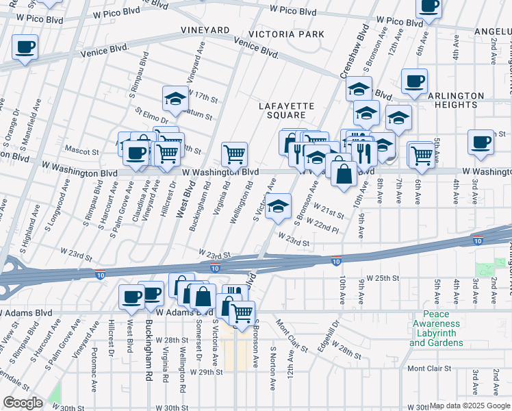 map of restaurants, bars, coffee shops, grocery stores, and more near 2009 South Victoria Avenue in Los Angeles