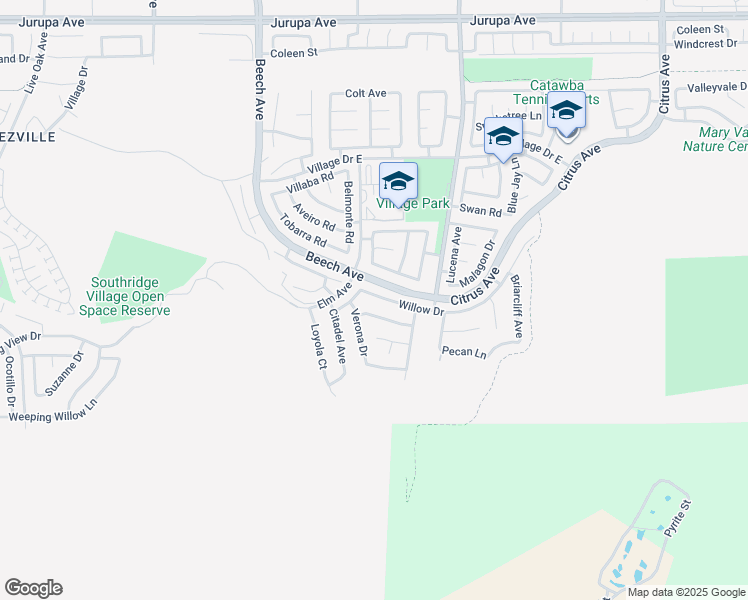 map of restaurants, bars, coffee shops, grocery stores, and more near 15539 Willow Drive in Fontana