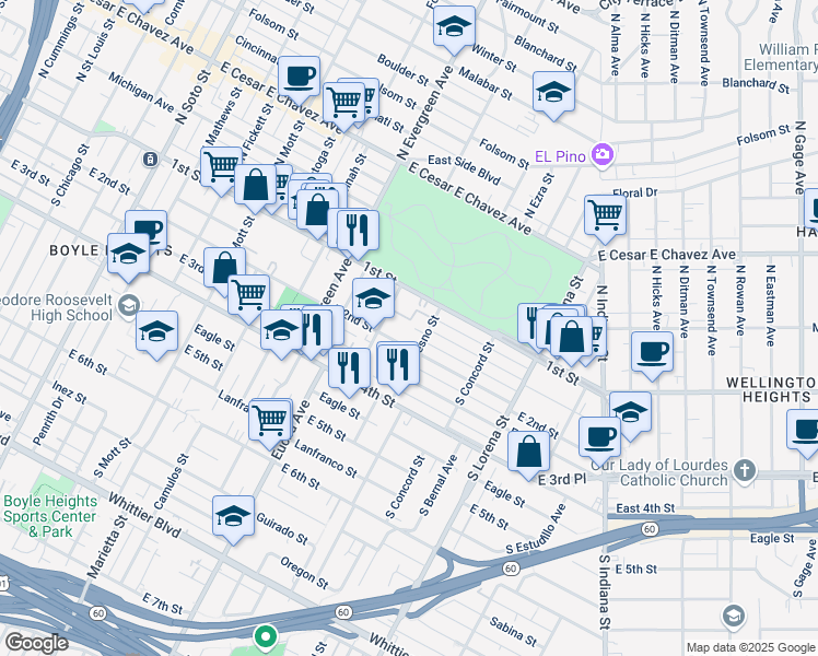 map of restaurants, bars, coffee shops, grocery stores, and more near 3126 Gleason Avenue in Los Angeles