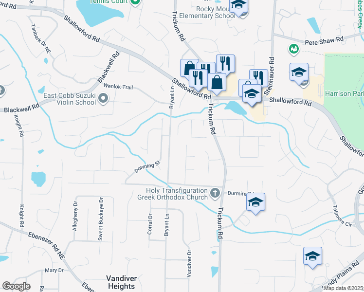 map of restaurants, bars, coffee shops, grocery stores, and more near 3569 Ulster Lane Northeast in Marietta