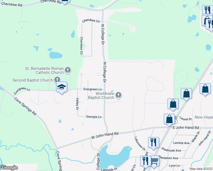 map of restaurants, bars, coffee shops, grocery stores, and more near 612 North College Drive in Cedartown