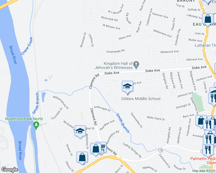 map of restaurants, bars, coffee shops, grocery stores, and more near 115 Westwood Avenue in Columbia