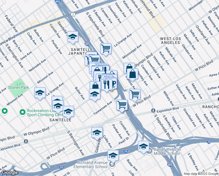 map of restaurants, bars, coffee shops, grocery stores, and more near 11270W Olympic Boulevard in Los Angeles
