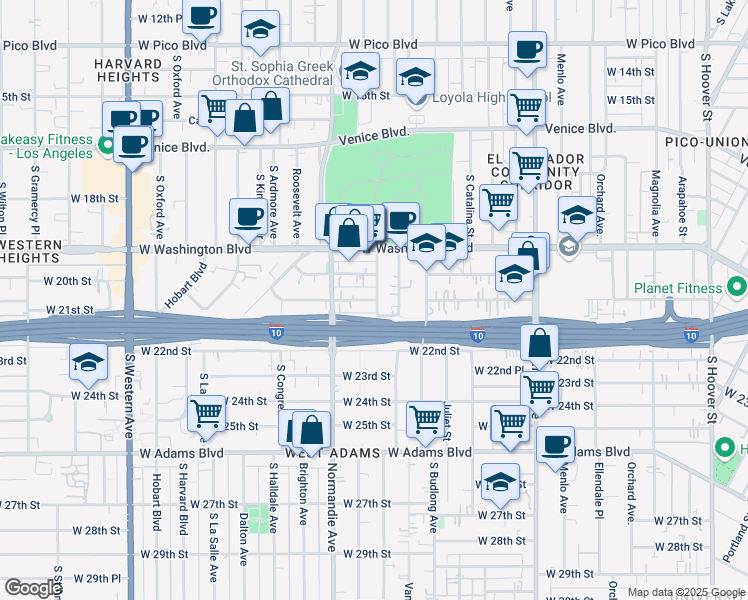 map of restaurants, bars, coffee shops, grocery stores, and more near 1848 1/2 West 20th Street in Los Angeles