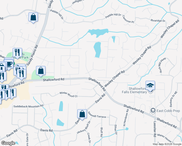 map of restaurants, bars, coffee shops, grocery stores, and more near 3614 Summerford Drive in Marietta