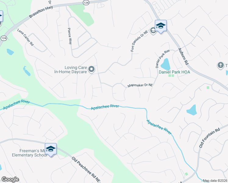 map of restaurants, bars, coffee shops, grocery stores, and more near 2502 Hidden Path Trace Northeast in Dacula