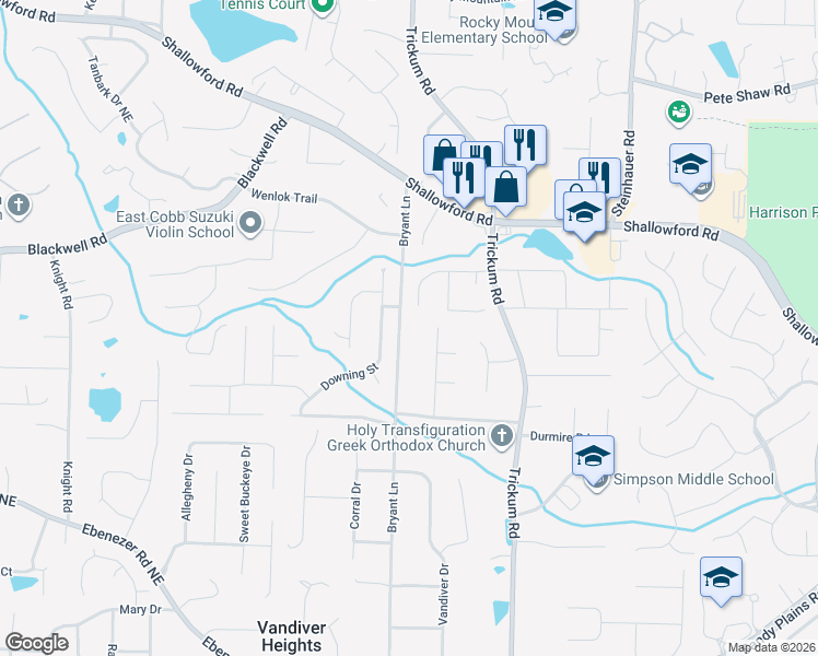map of restaurants, bars, coffee shops, grocery stores, and more near 3569 Ulster Lane Northeast in Marietta