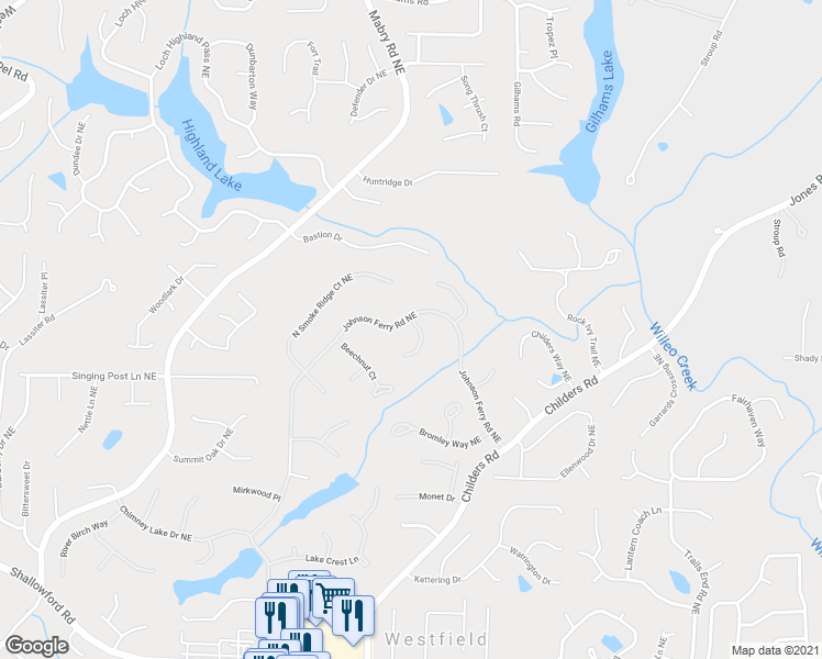 map of restaurants, bars, coffee shops, grocery stores, and more near 3900 Glenraven Court in Roswell