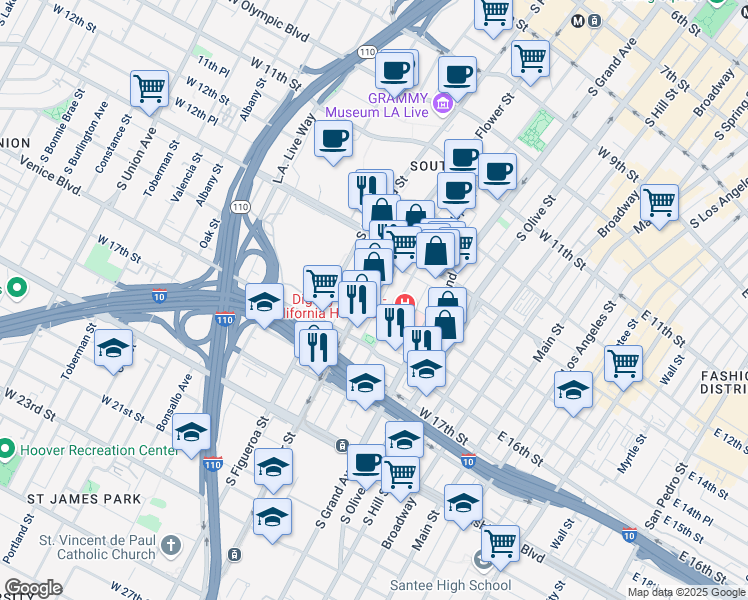 map of restaurants, bars, coffee shops, grocery stores, and more near 1310 South Pembroke Lane in Los Angeles